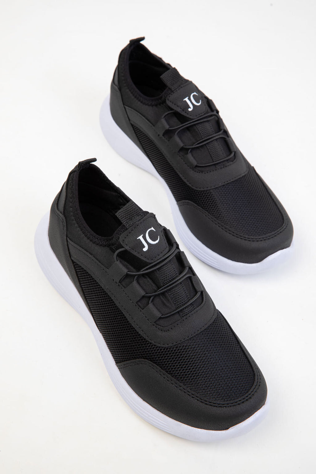 JC30005 - Bağcıksız Rahat Ortopedik Triko Günlük Kadın Sneaker Siyah Beyaz
