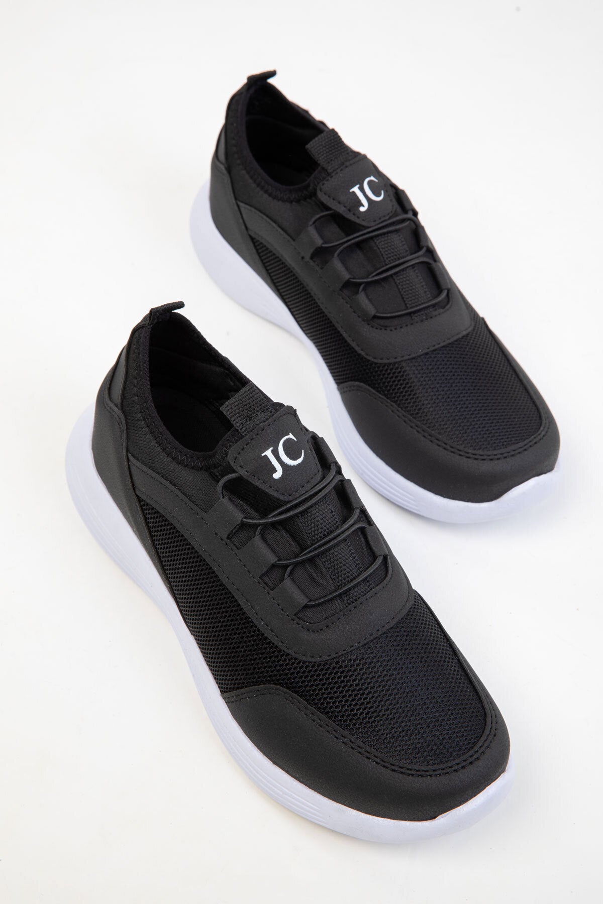 JC30005 - Bağcıksız Rahat Ortopedik Triko Günlük Kadın Sneaker Siyah Beyaz