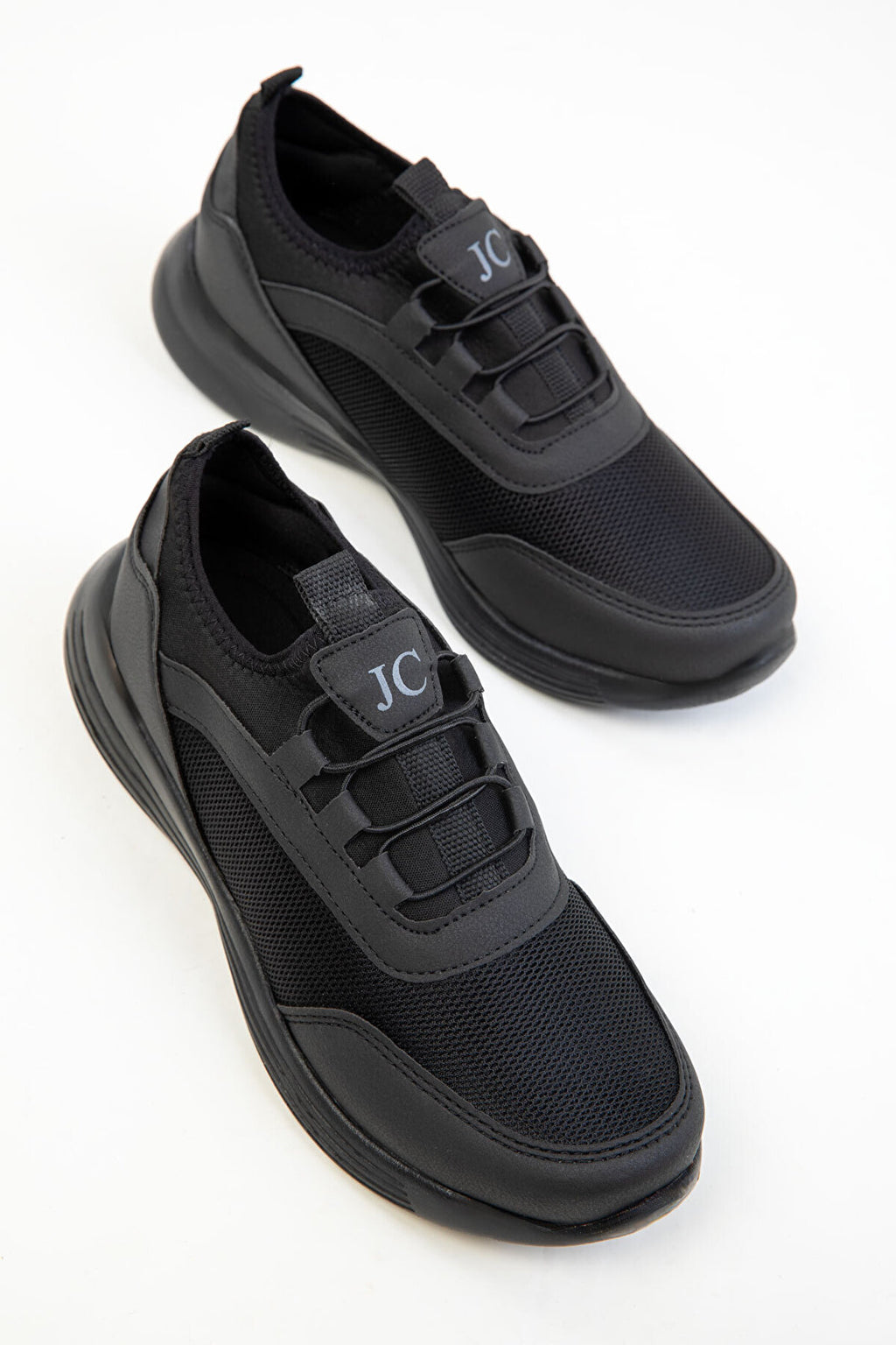 JC30005 - Bağcıksız Rahat Ortopedik Triko Günlük Kadın Sneaker Siyah