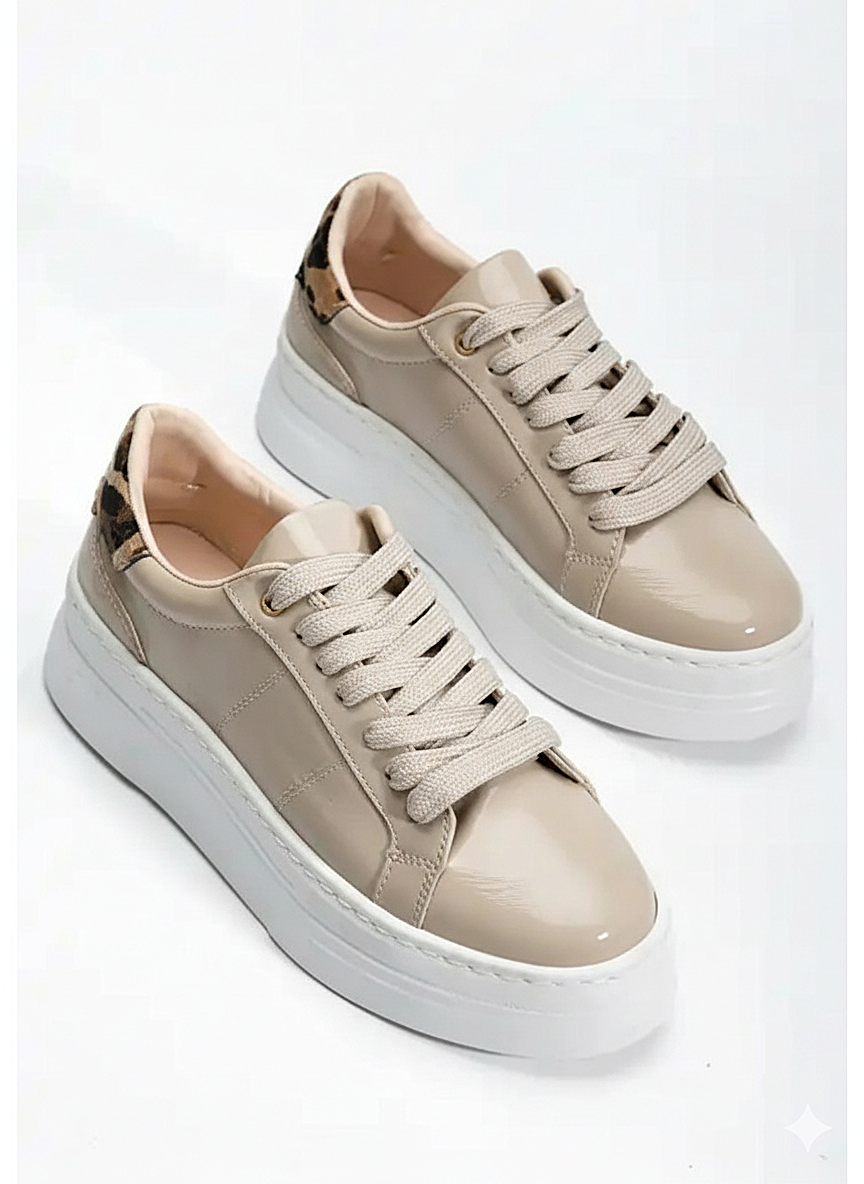 ZRNE-001 Premium Bej Rugan Bağcıklı Kadın Sneaker