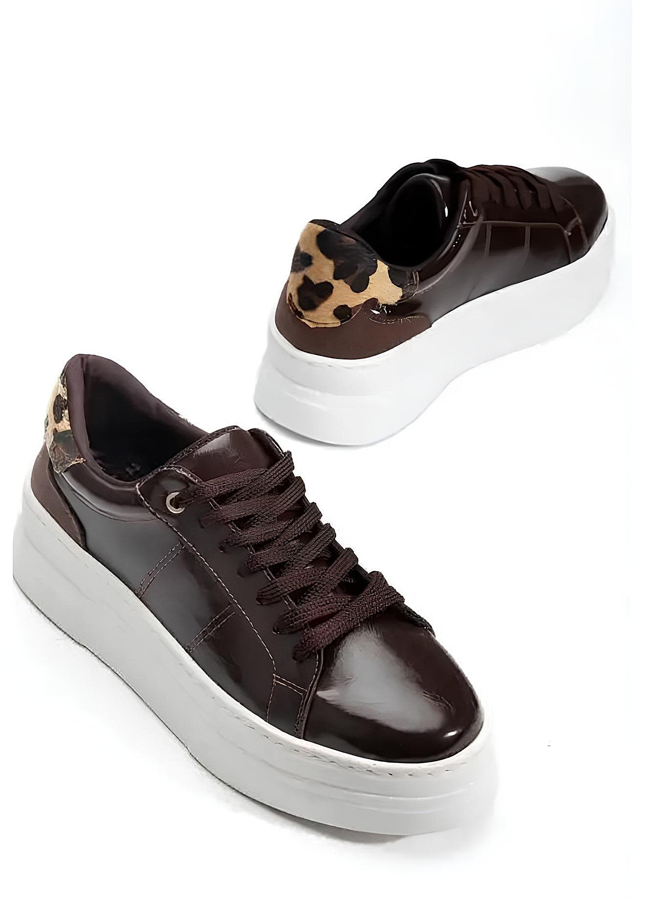 ZRNE-001 Premium Kahve Rugan Bağcıklı Kadın Sneaker