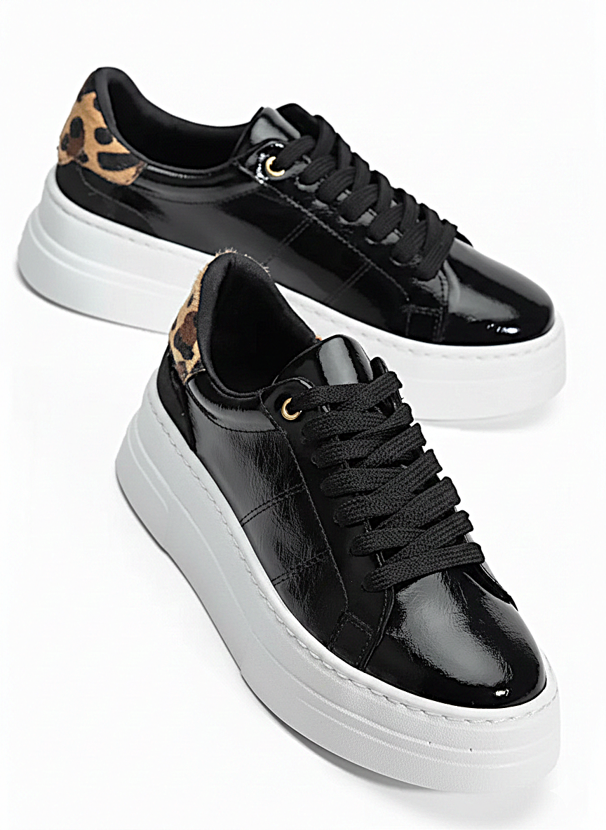 ZRNE-001 Premium Siyah Rugan Bağcıklı Kadın Sneaker