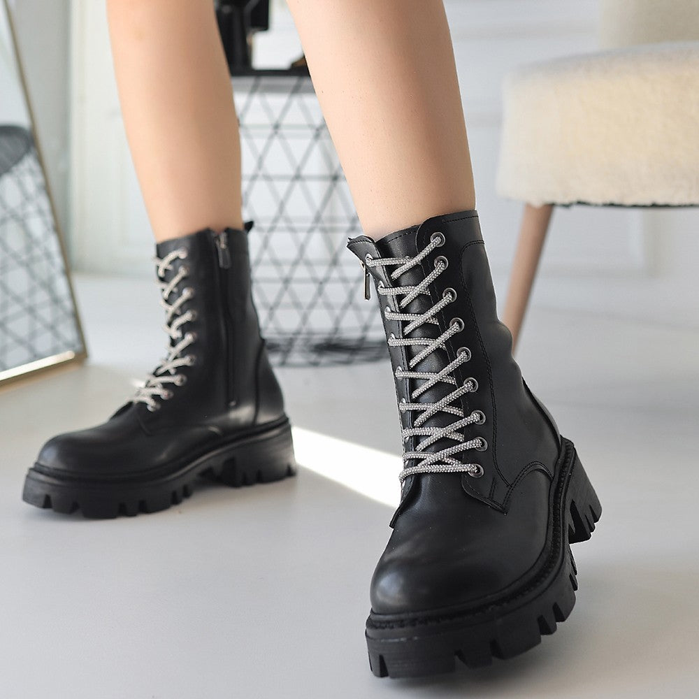 Jinox Black Lace-Up Zippered Women's Boots