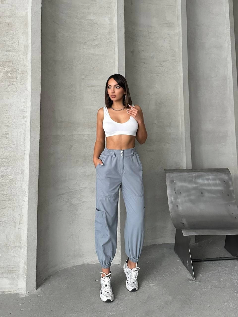 Jogger Lastik Paça Pantolon Gri