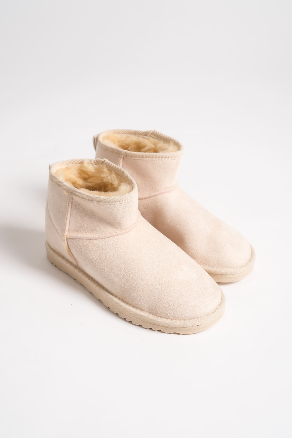 SEOUL Laceless Fur Lined Ug Model Short Suede Women's Boots - Cream