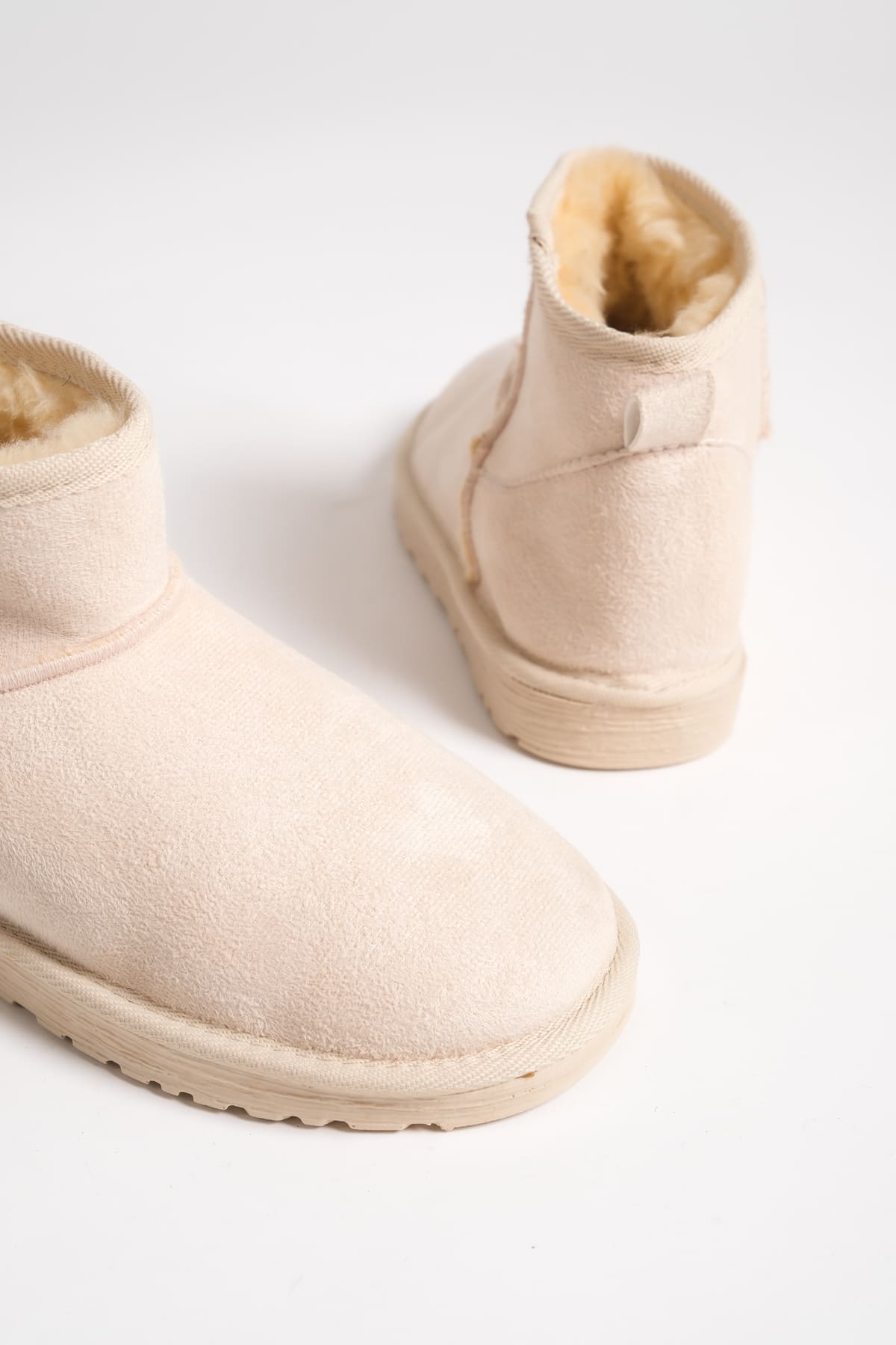 SEOUL Laceless Fur Lined Ug Model Short Suede Women's Boots - Cream