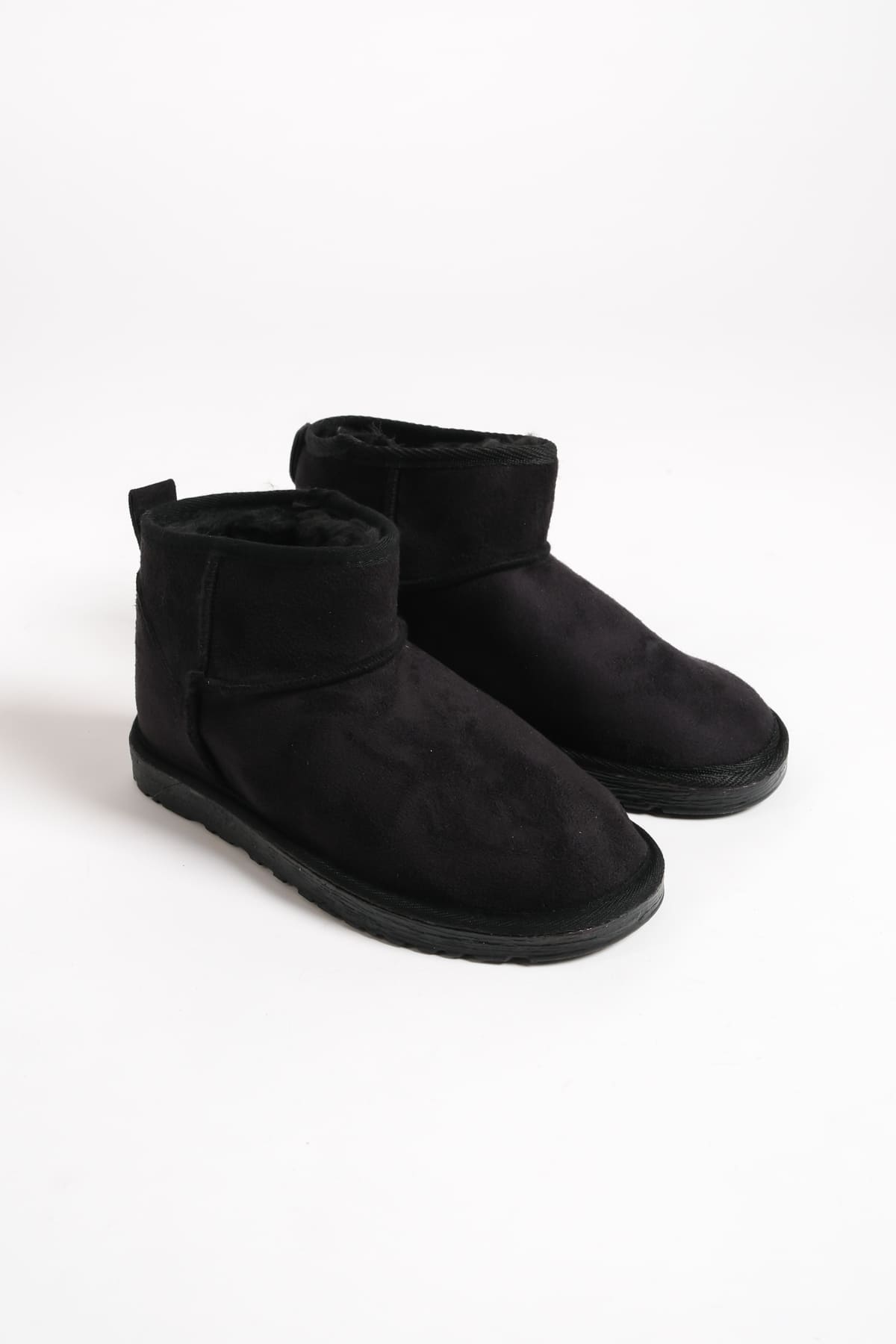 SEOUL Laceless Fur Lined Ug Model Short Suede Women's Boots - Black