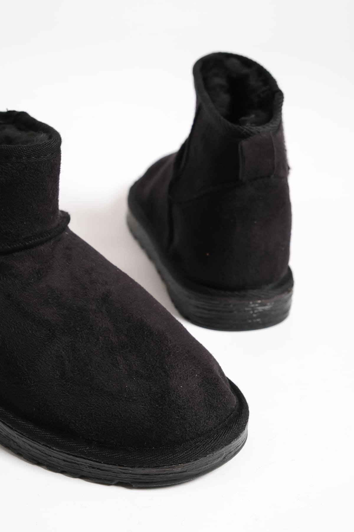 SEOUL Laceless Fur Lined Ug Model Short Suede Women's Boots - Black