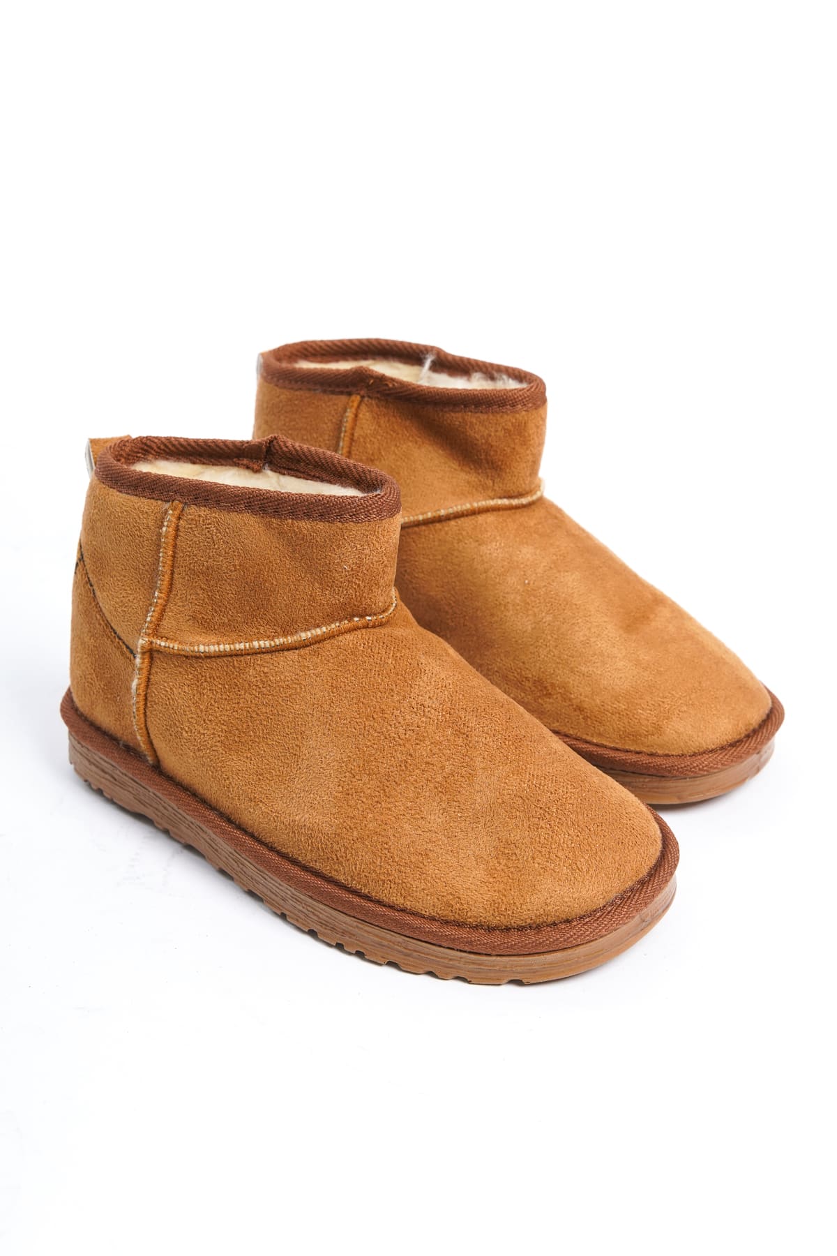 SEOUL Laceless Fur Lined Ug Model Short Suede Women's Boots - Tan