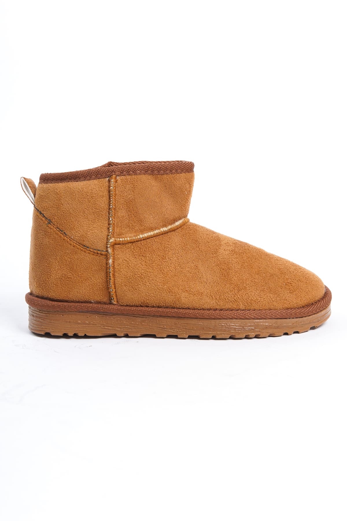 SEOUL Laceless Fur Lined Ug Model Short Suede Women's Boots - Tan