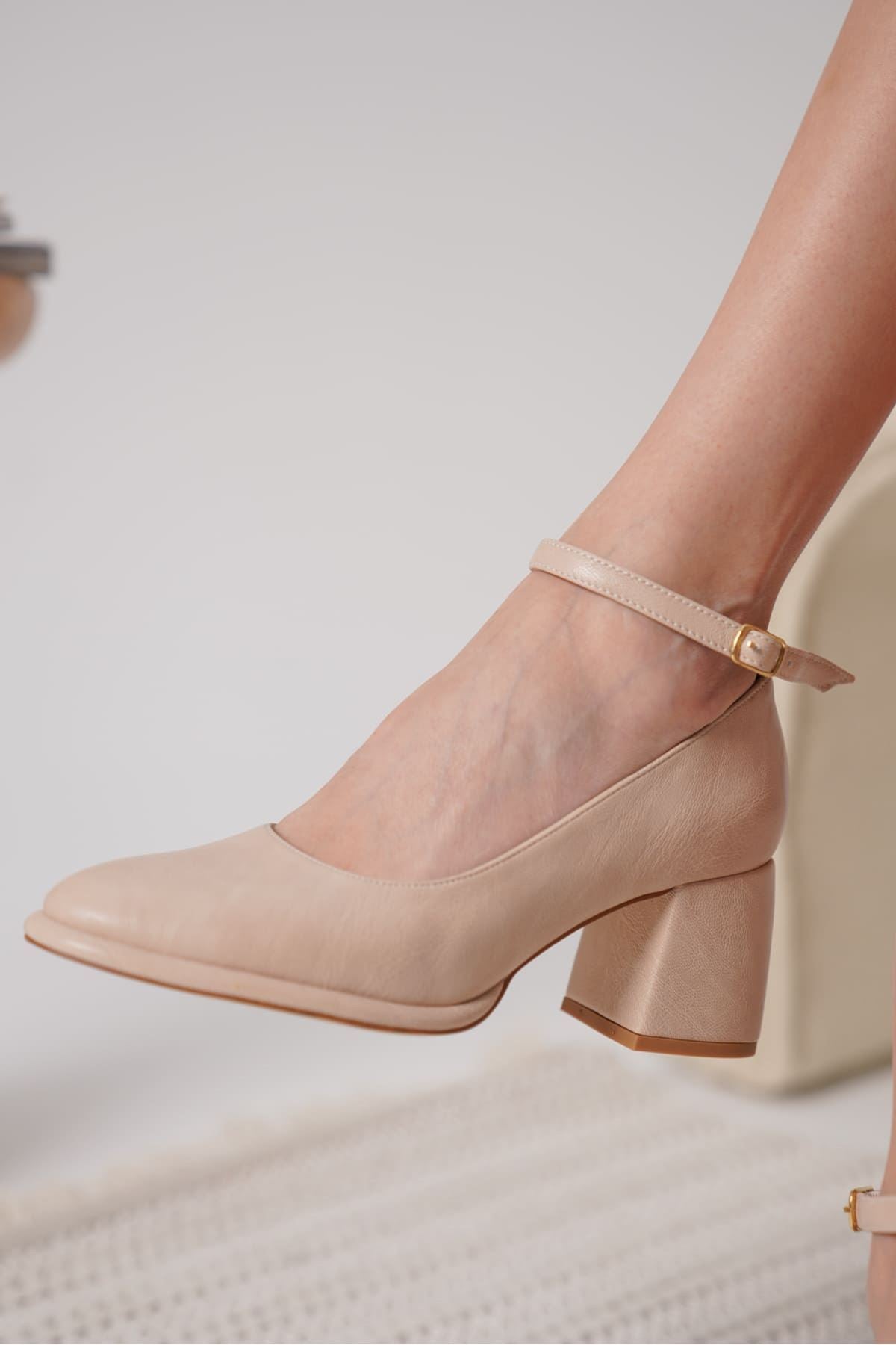 Josephine Premium Mat Nude Kalın Topuklu Ayakkabı 7 cm