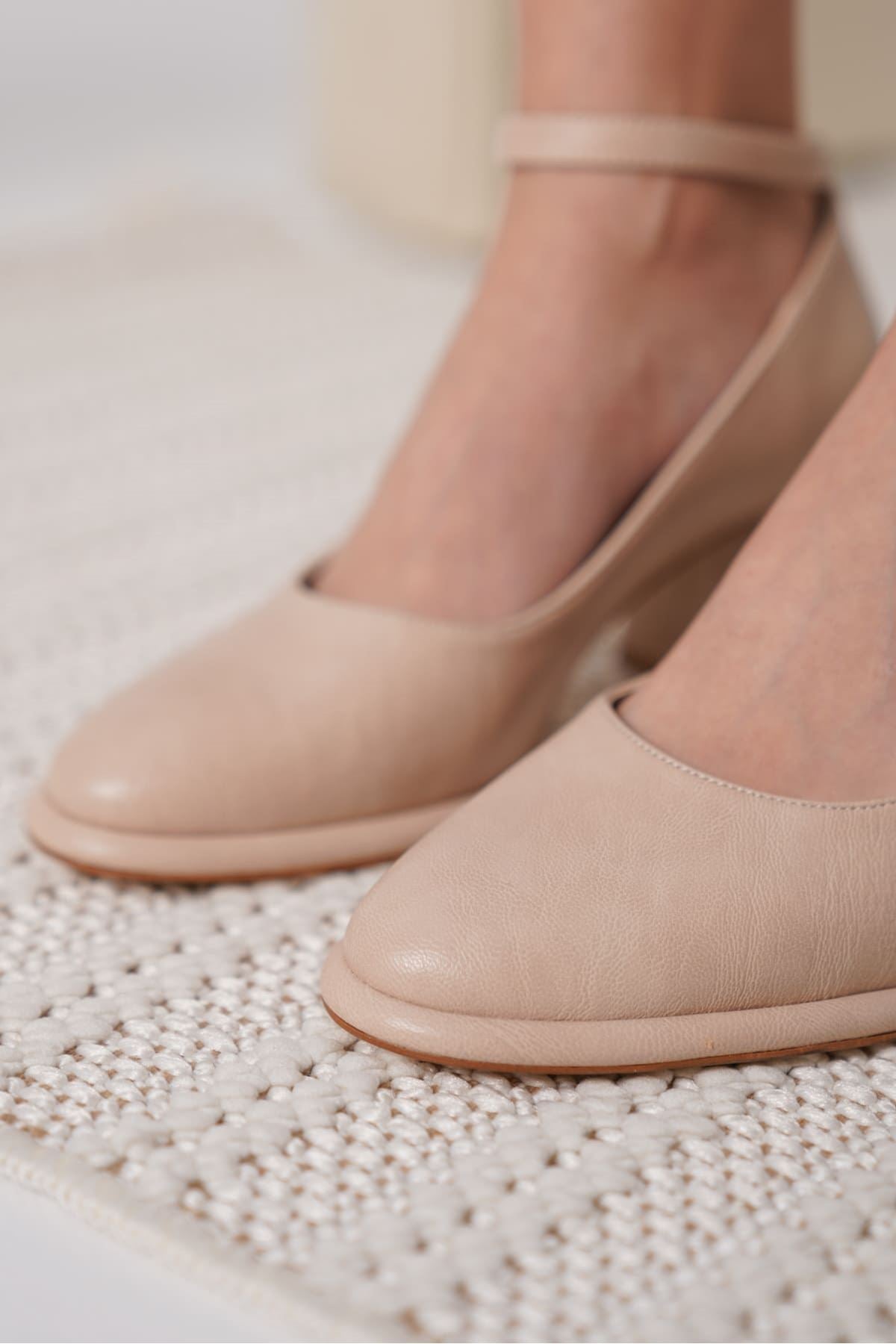 Josephine Premium Mat Nude Kalın Topuklu Ayakkabı 7 cm