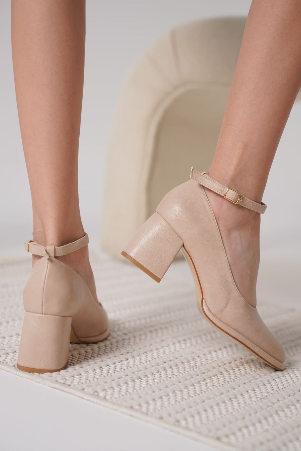 Josephine Premium Mat Nude Kalın Topuklu Ayakkabı 7 cm