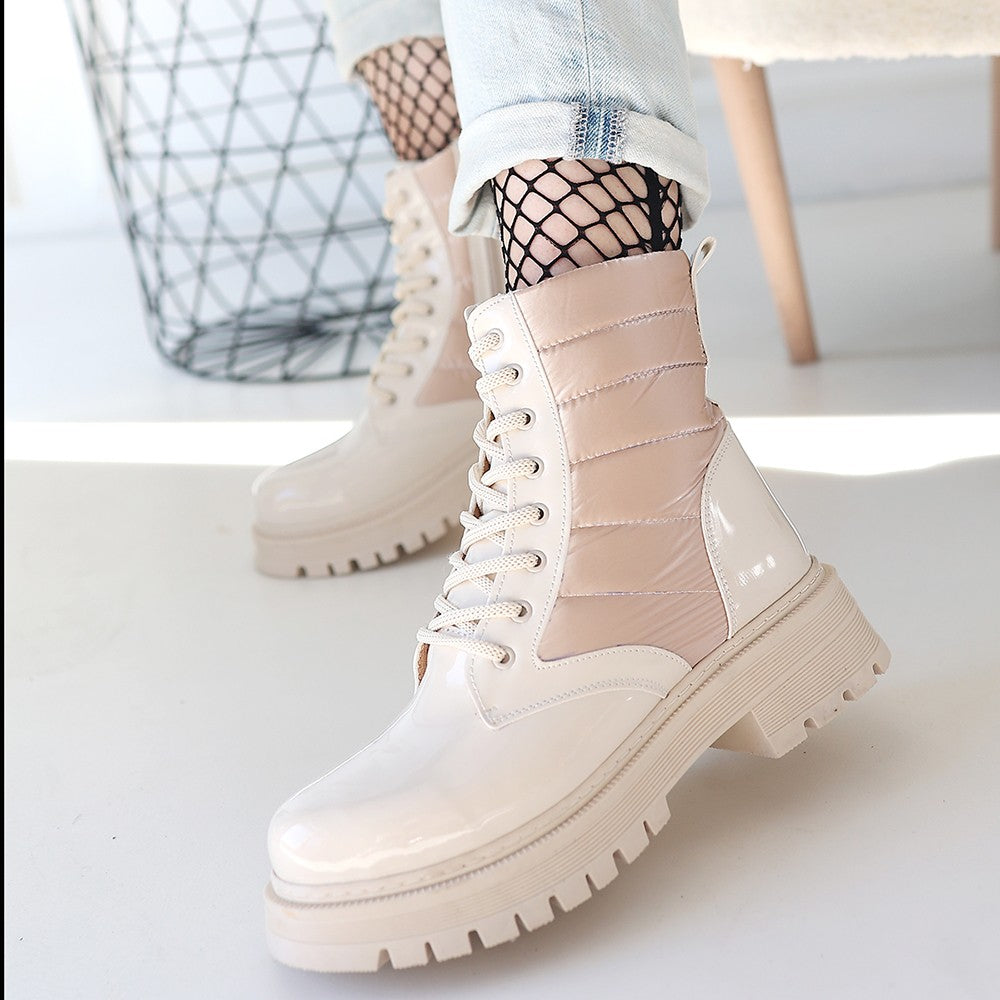 Josse Premium Special Beige Patent Leather Lace-Up Boots