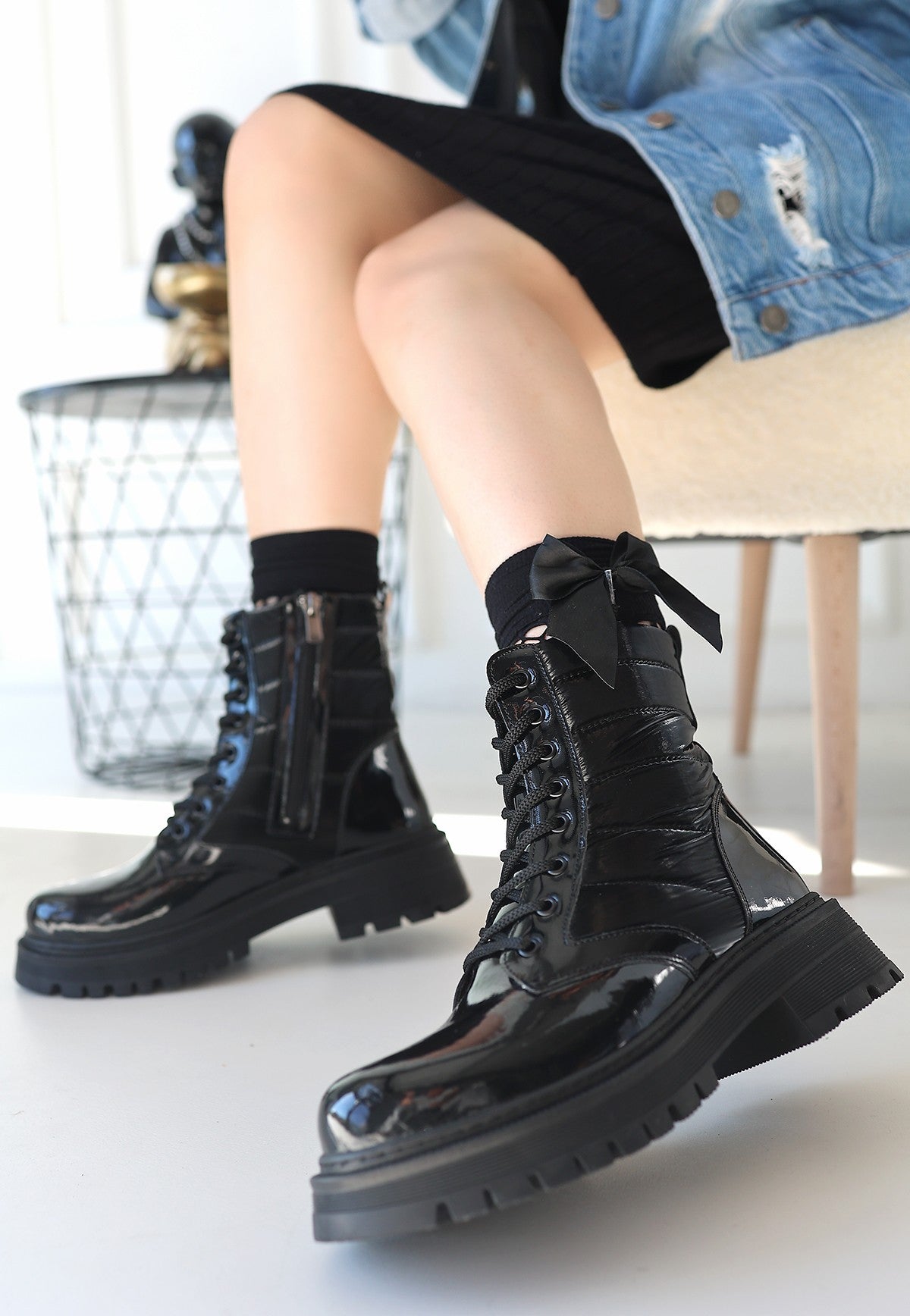 Josse Premium Special Black Patent Leather Lace-Up Boots