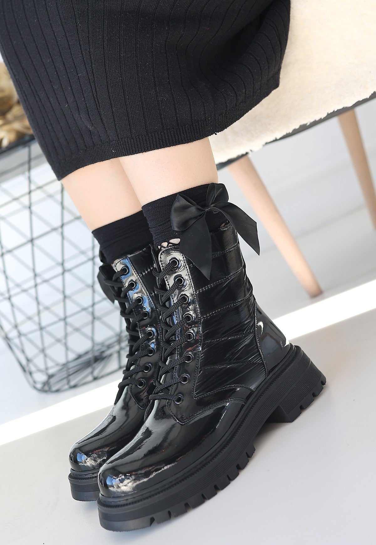 Josse Premium Special Black Patent Leather Lace-Up Boots