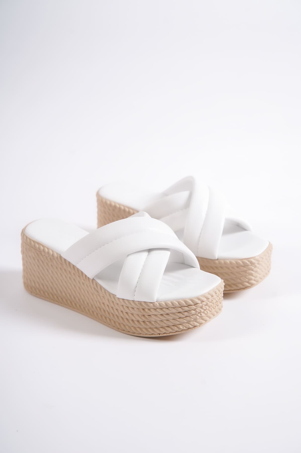 JOYMIXE Wedge Heeled Orthopedic Straw Women's Slippers - White