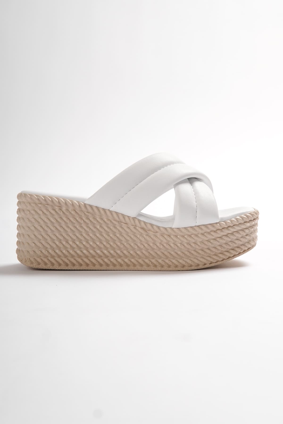 JOYMIXE Wedge Heeled Orthopedic Straw Women's Slippers - White