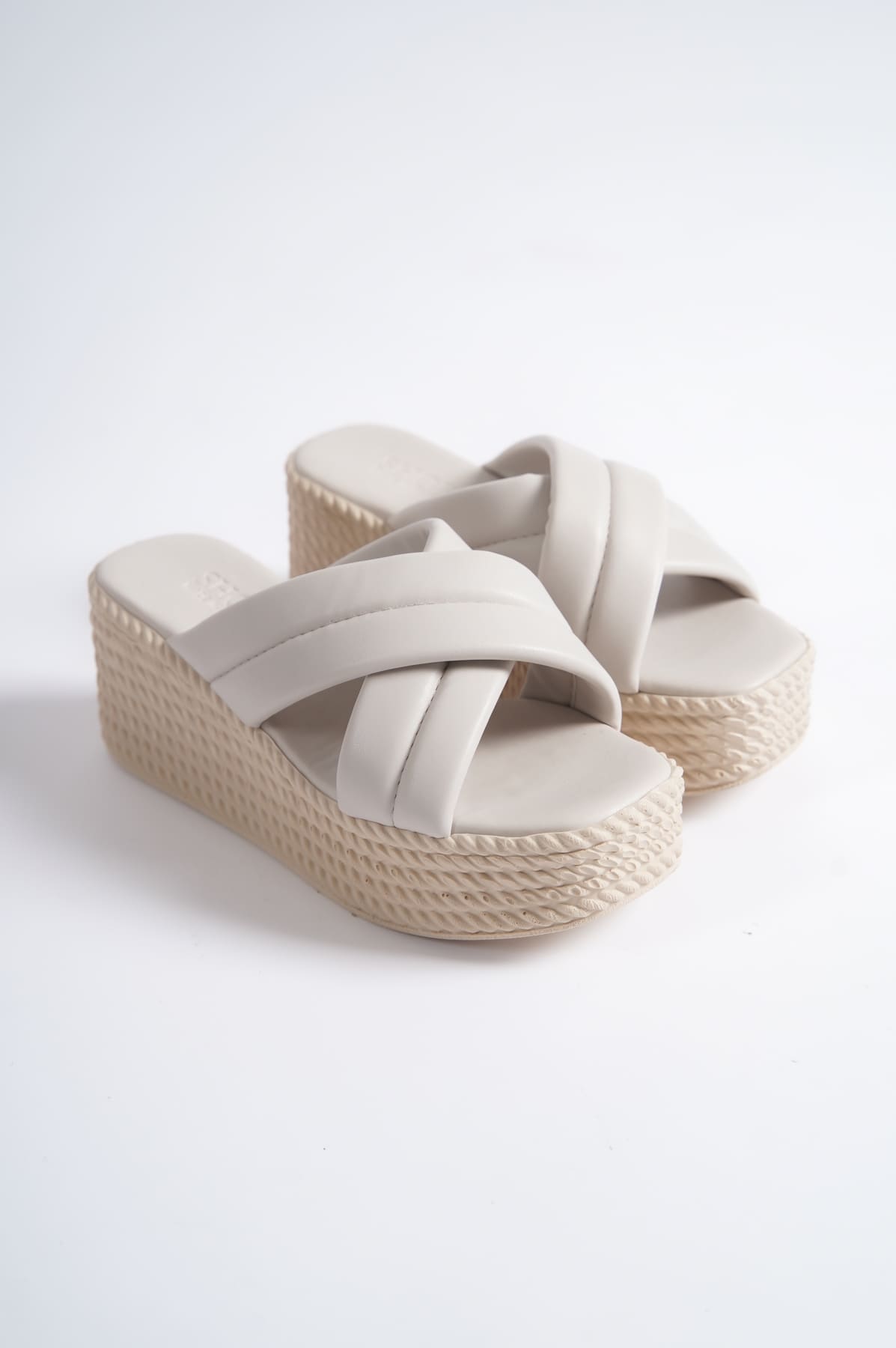 JOYMIXE Wedge Heeled Orthopedic Straw Women's Slippers - Cream