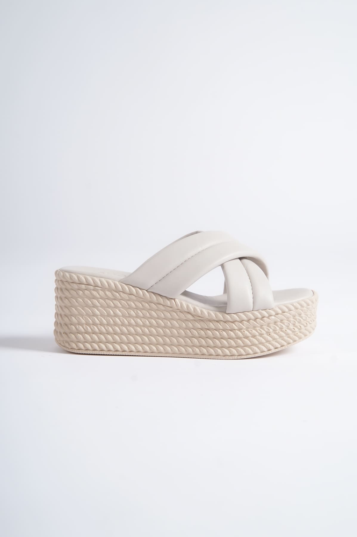 JOYMIXE Wedge Heeled Orthopedic Straw Women's Slippers - Cream