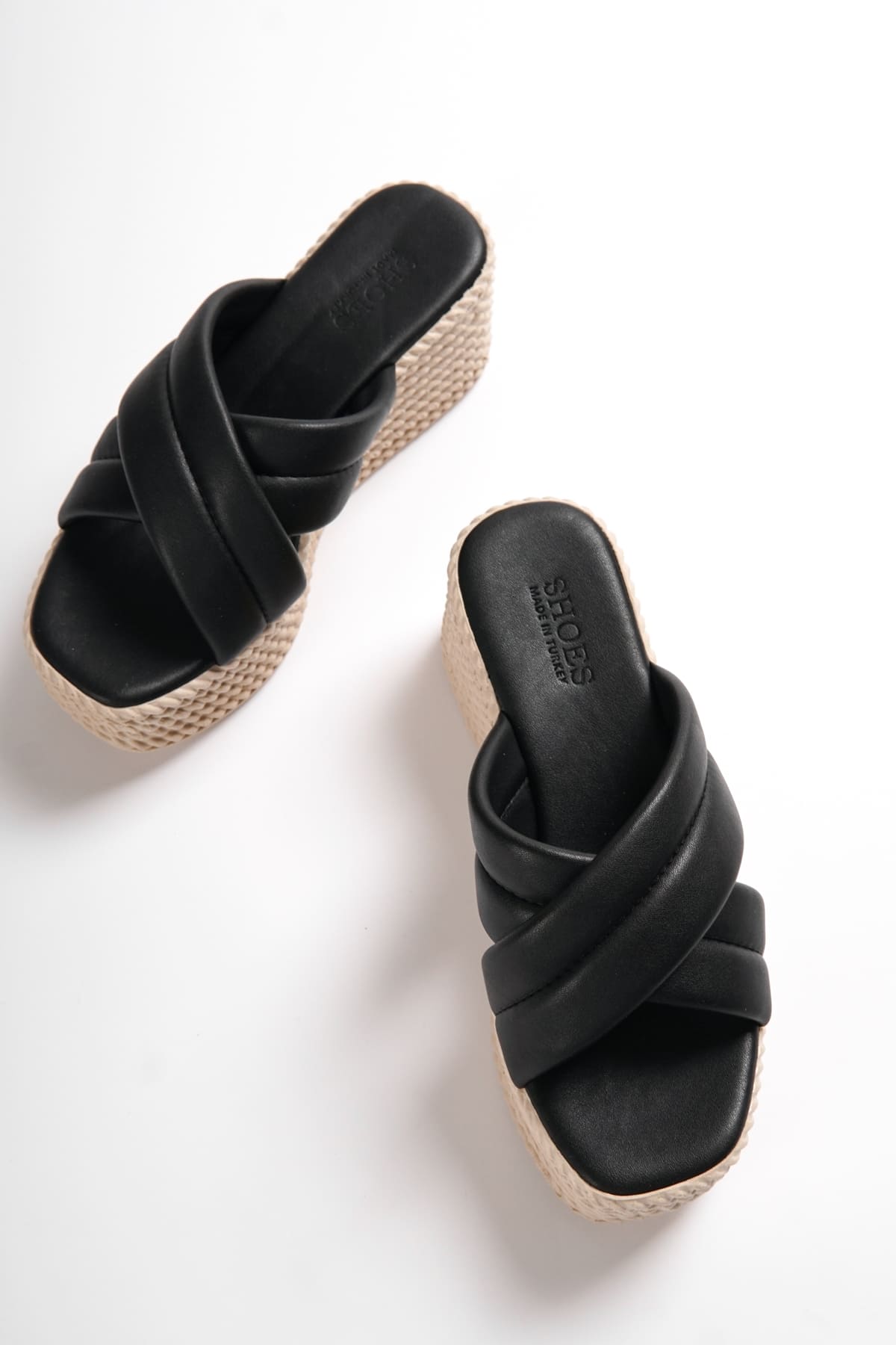 JOYMIXE Wedge Heeled Orthopedic Straw Women's Slippers - Black
