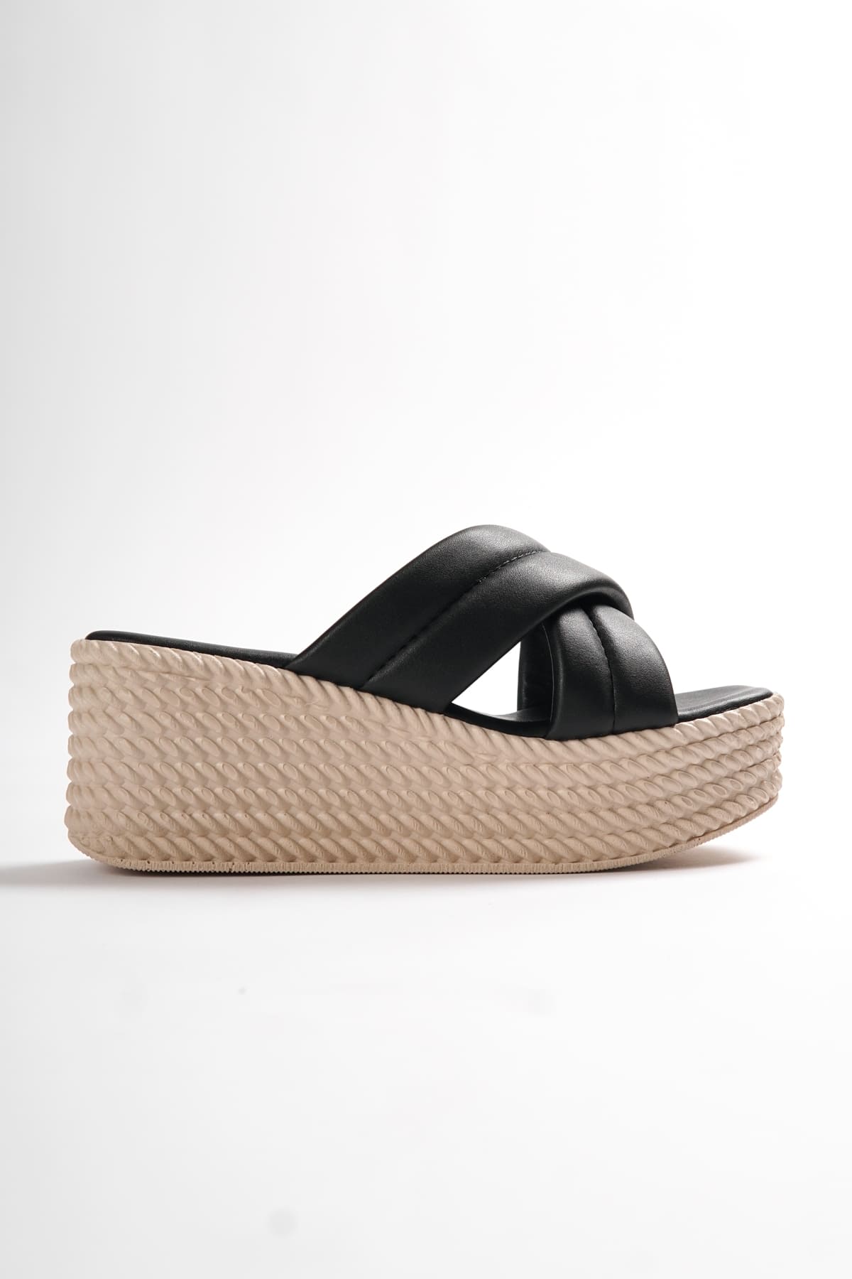 JOYMIXE Wedge Heeled Orthopedic Straw Women's Slippers - Black