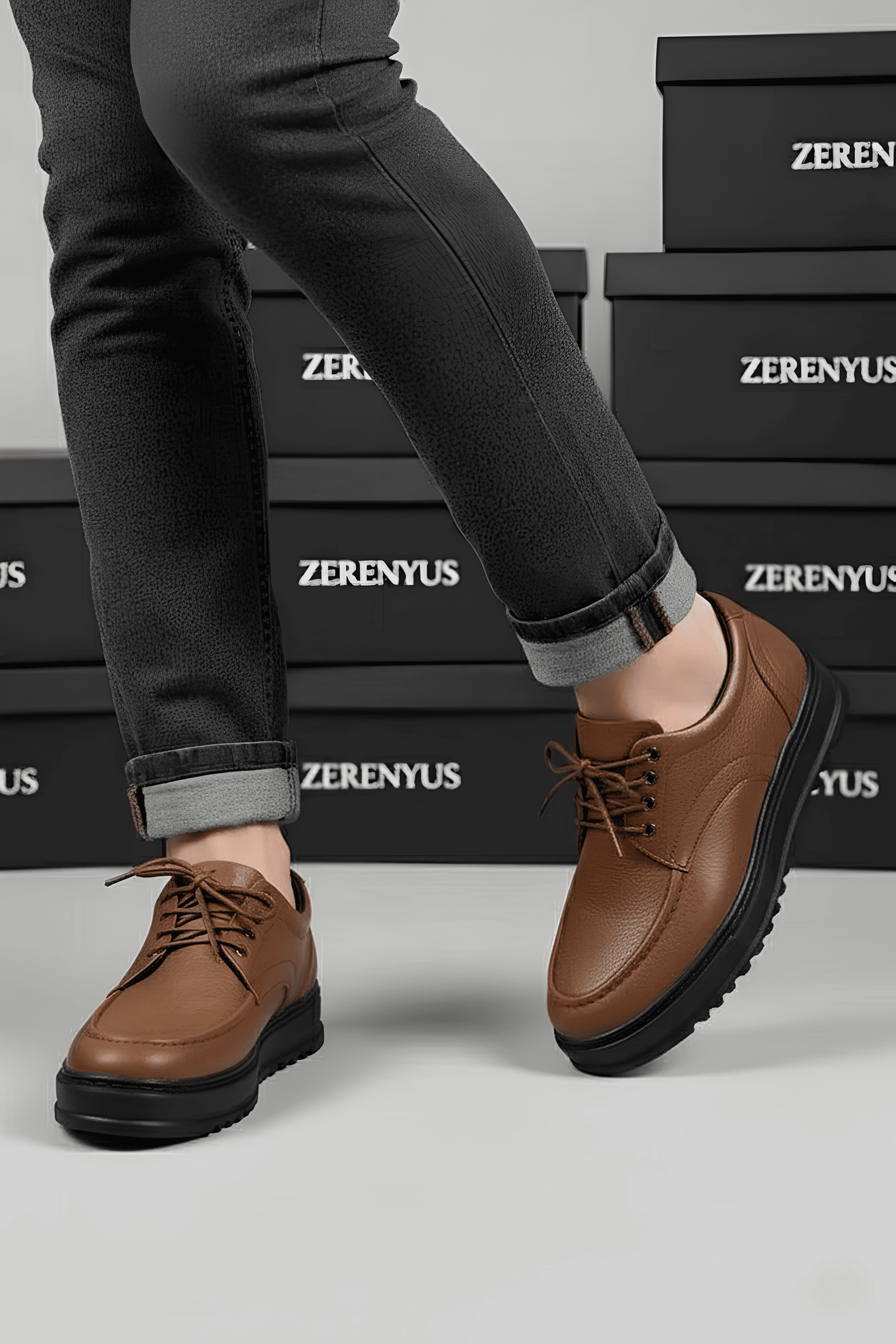 ZRJ-T12 Bağcıklı Erkek Günlük Spor Klasik Ayakkabı Taba Siyah