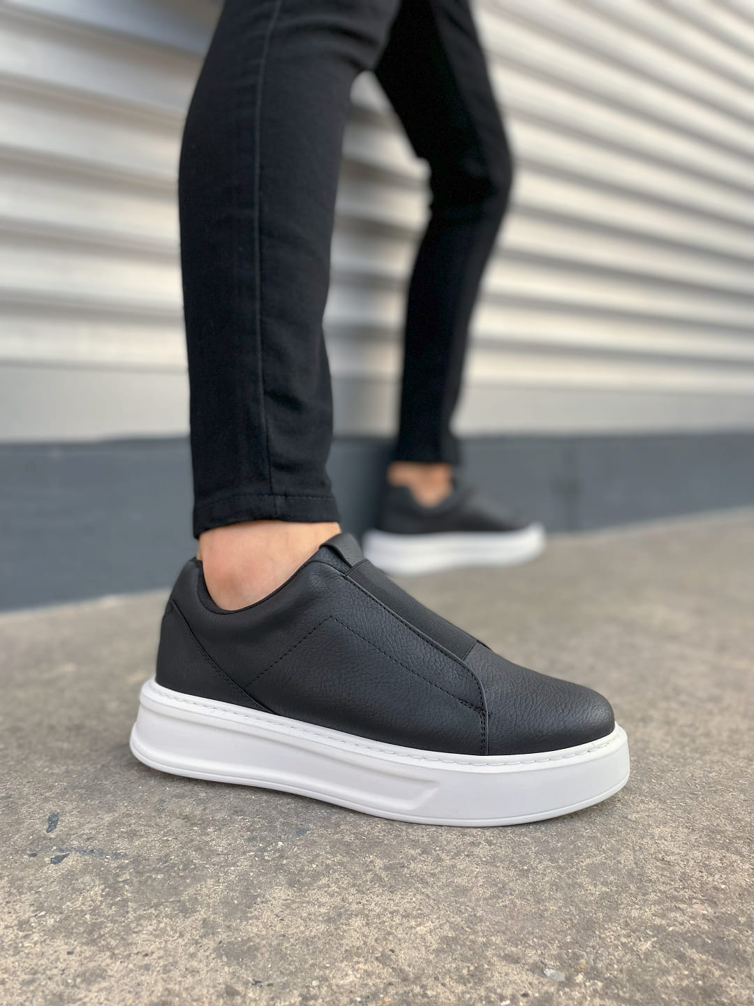 JY007 Alba Lastikli Günlük Erkek Sneaker - Siyah Beyaz