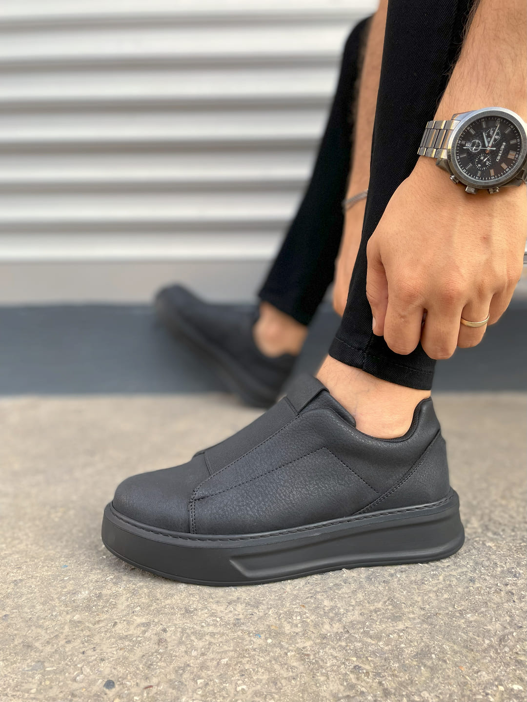 JY007 Alba Lastikli Günlük Erkek Sneaker - Siyah