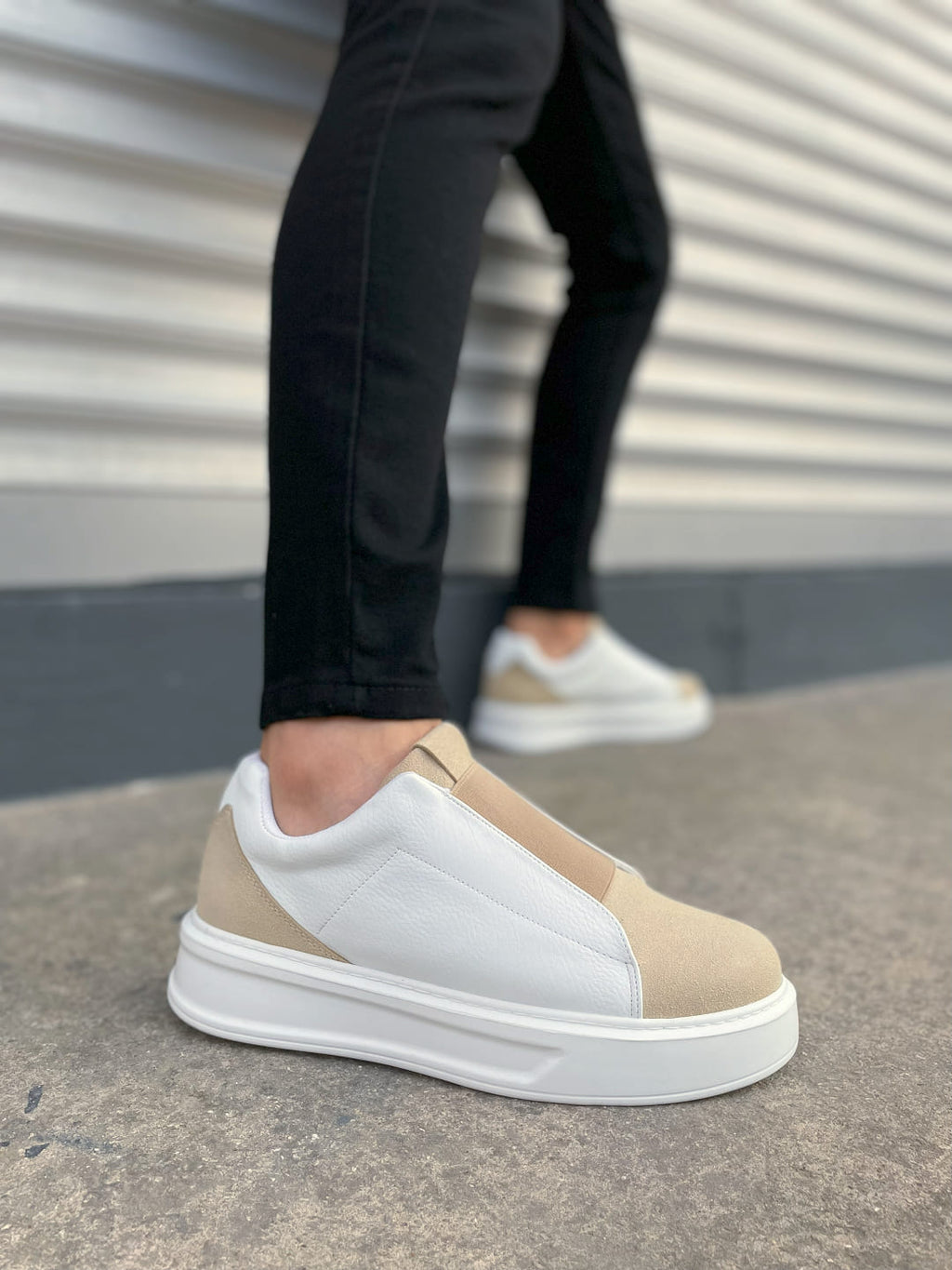 JY007 Alba Elastic Casual Men's Sneaker - Beige White