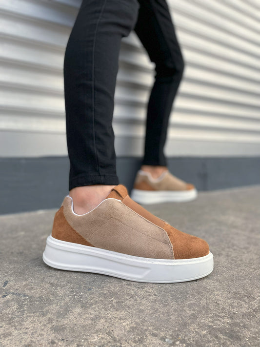 JY007 Alba Lastikli Günlük Erkek Sneaker - Taba Vizon