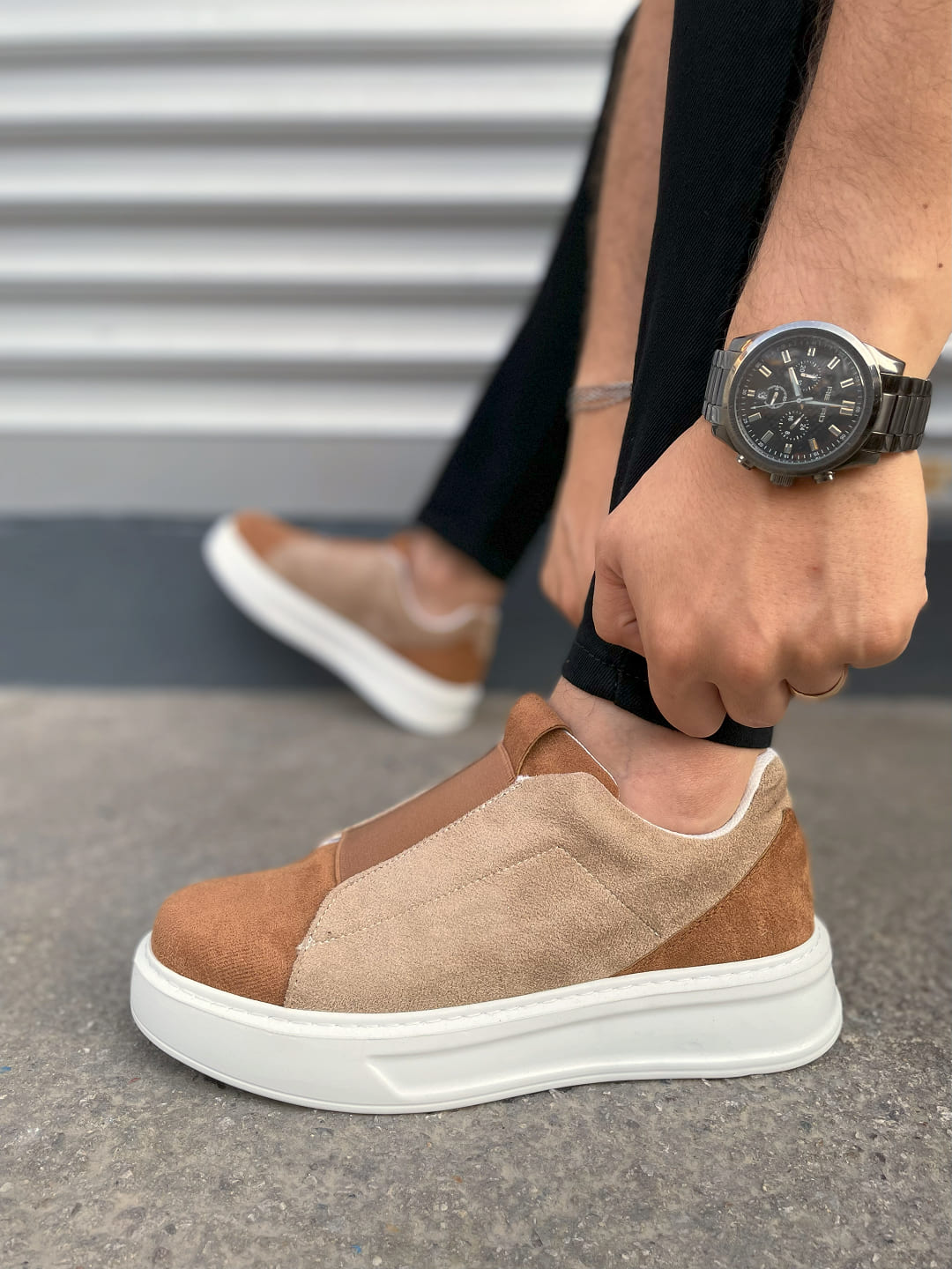 JY007 Alba Lastikli Günlük Erkek Sneaker - Taba Vizon