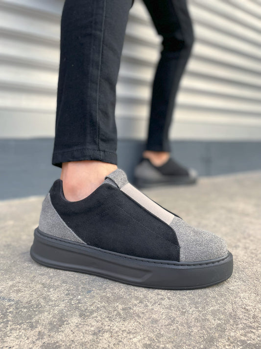 JY007 Alba Lastikli Günlük Erkek Sneaker - Süet Gri Siyah