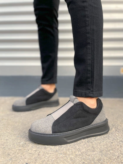 JY007 Alba Lastikli Günlük Erkek Sneaker - Süet Gri Siyah