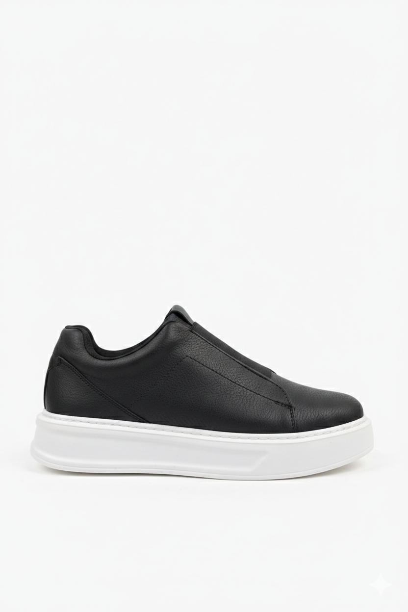 ZRJ007 Alba Lastikli Günlük Erkek Sneaker - Siyah Beyaz