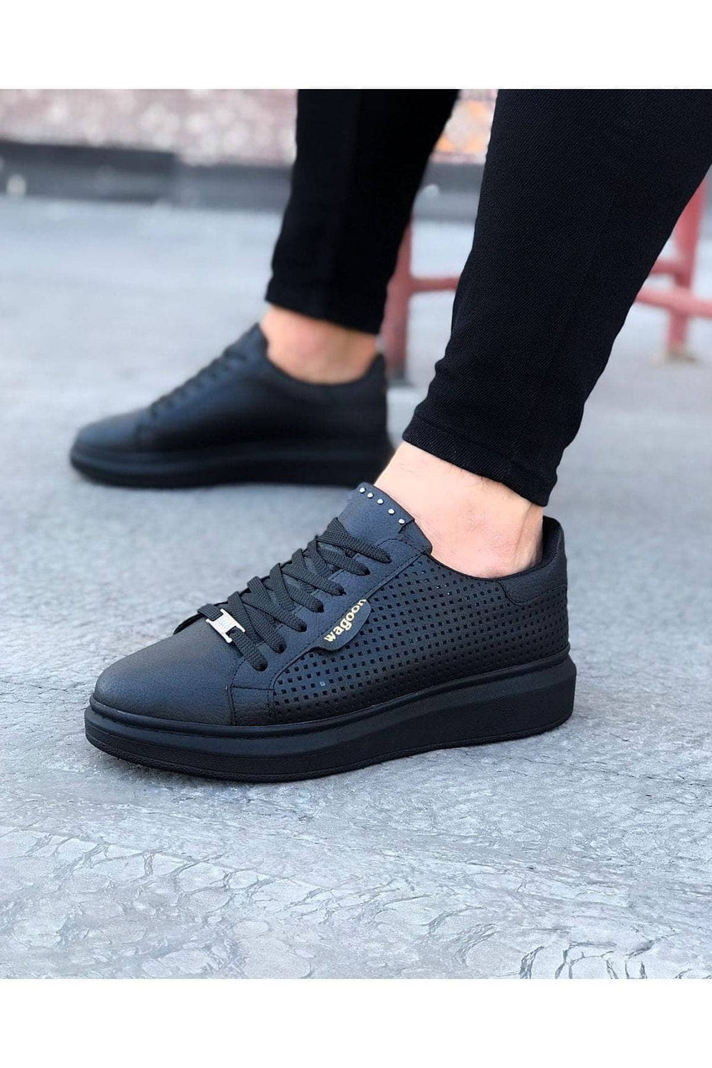 ZRJ01 Bağcıklı Delikli Erkek Günlük Sneaker Ayakkabı Siyah