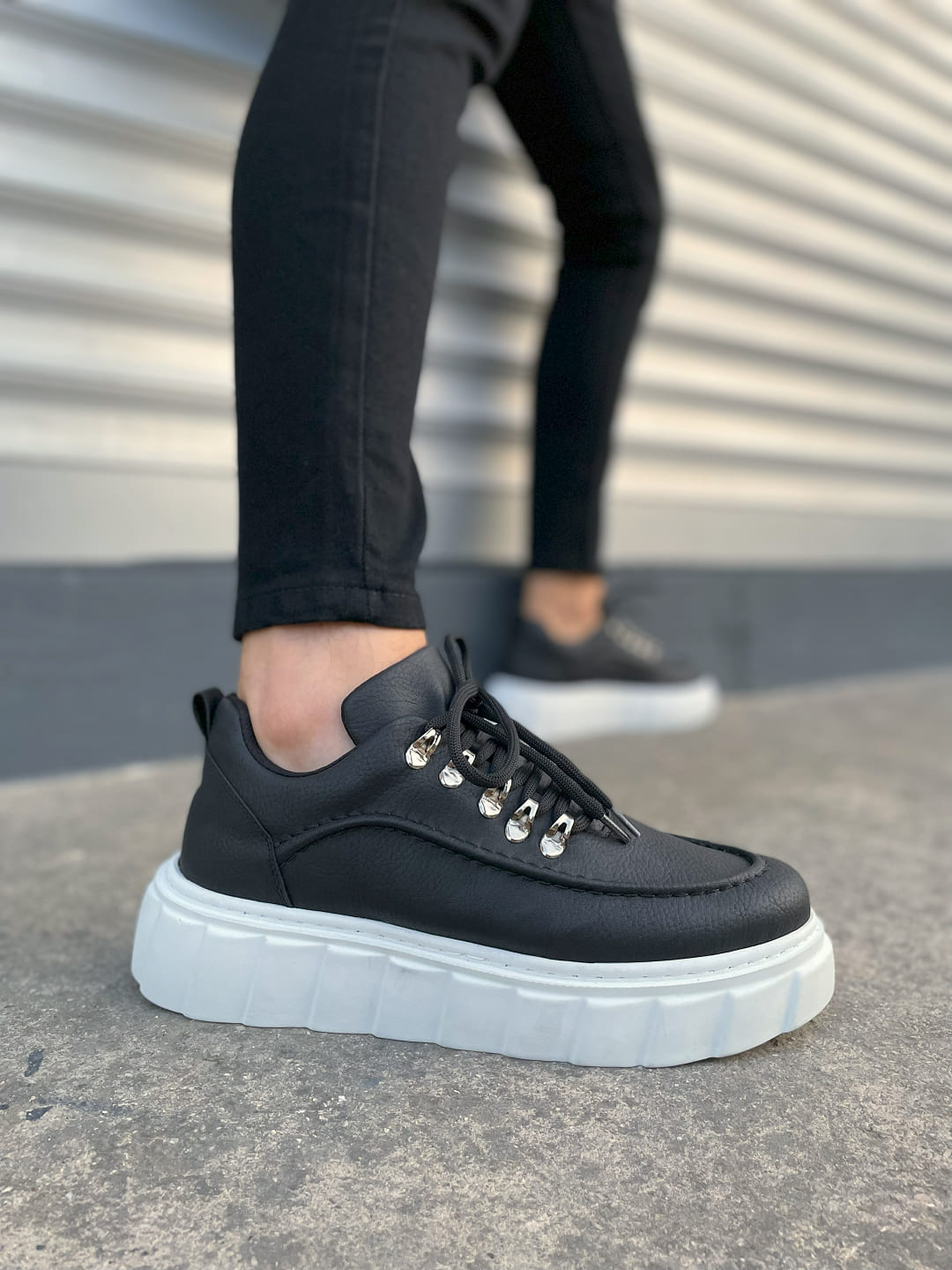 JY010 Premium Cloud Kalın Taban Erkek Sneaker - Siyah Beyaz