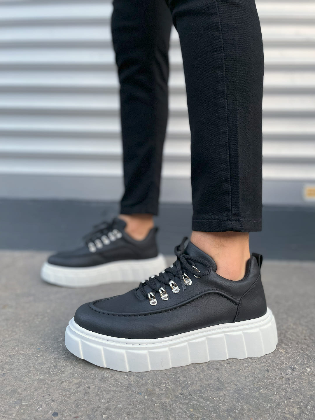 JY010 Premium Cloud Kalın Taban Erkek Sneaker - Siyah Beyaz