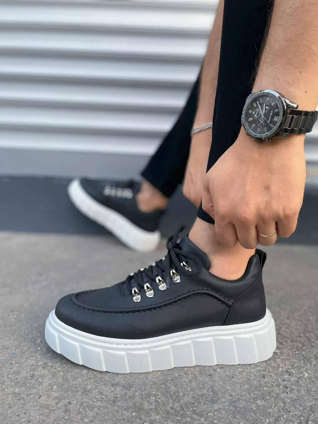 JY010 Premium Cloud Thick Sole Men's Sneaker - Black White