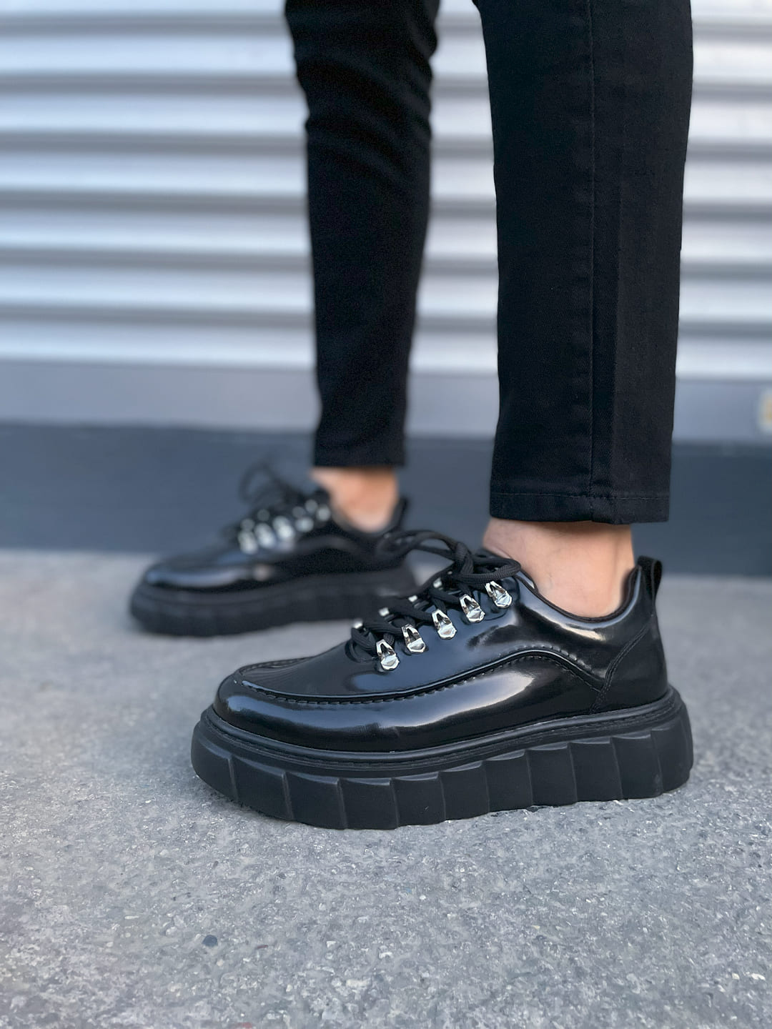 JY010 Premium Cloud Kalın Taban Erkek Sneaker - Siyah Rugan