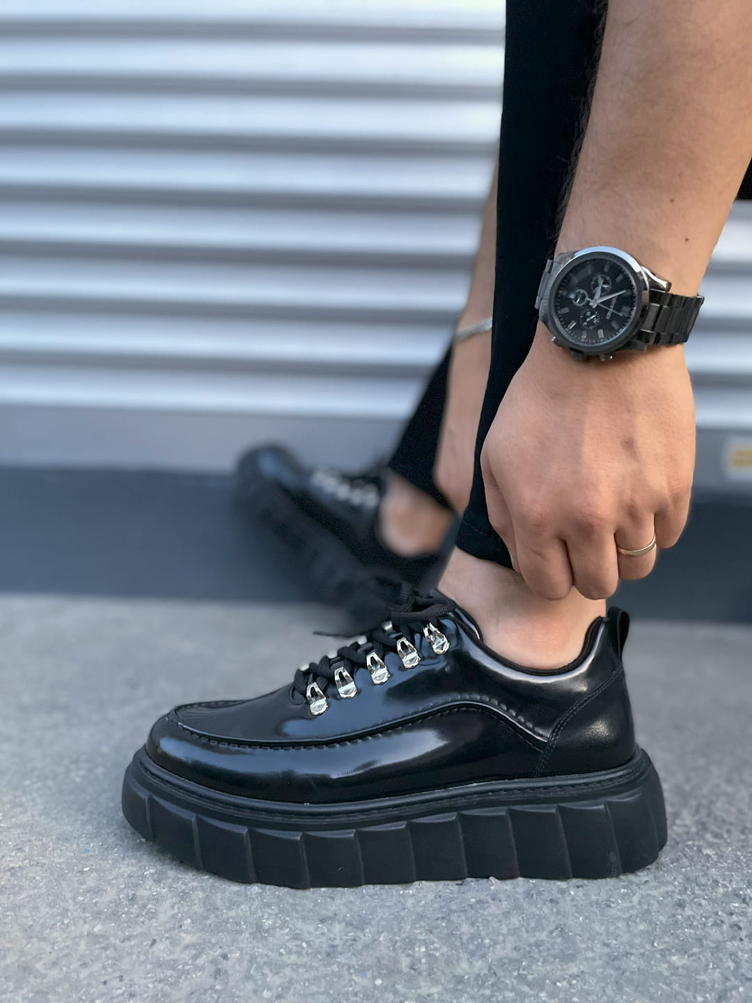 JY010 Premium Cloud Kalın Taban Erkek Sneaker - Siyah Rugan