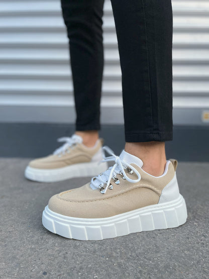 JY010 Premium Cloud Kalın Taban Erkek Sneaker - Krem Süet