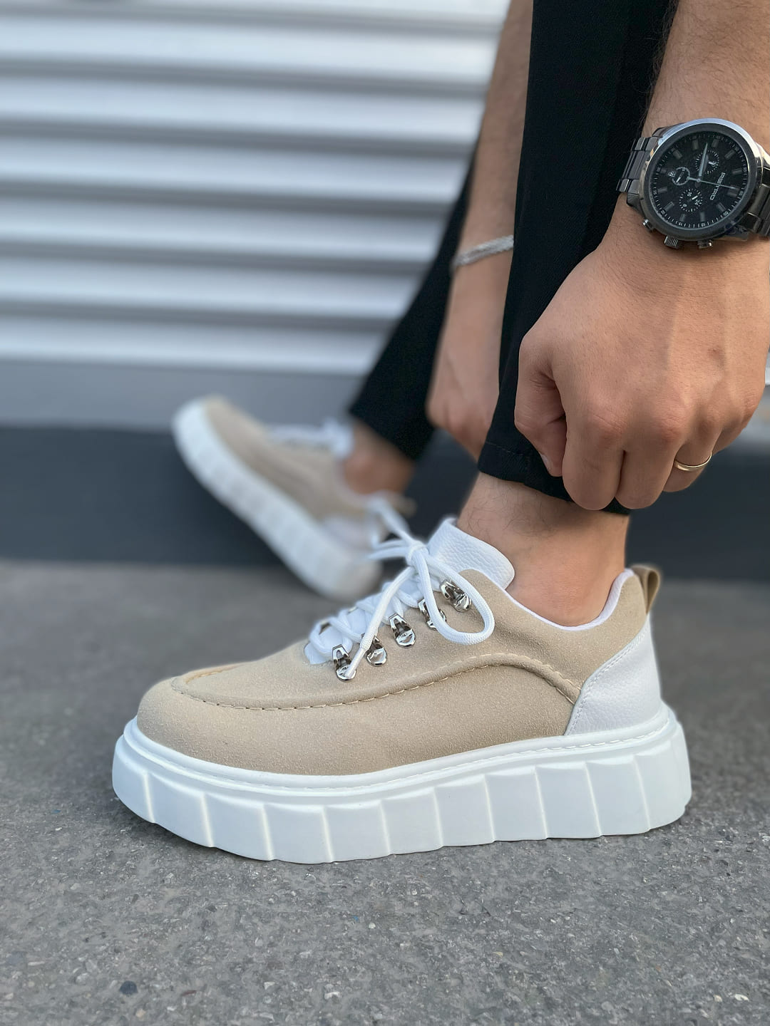 JY010 Premium Cloud Thick Sole Men's Sneaker - Cream Suede