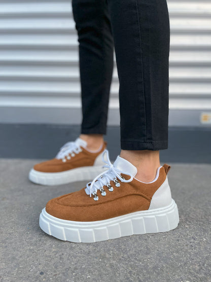 JY010 Premium Cloud Kalın Taban Erkek Sneaker - Taba Süet