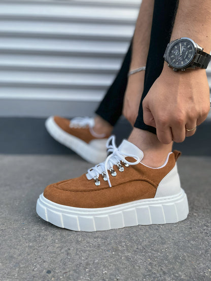 JY010 Premium Cloud Kalın Taban Erkek Sneaker - Taba Süet