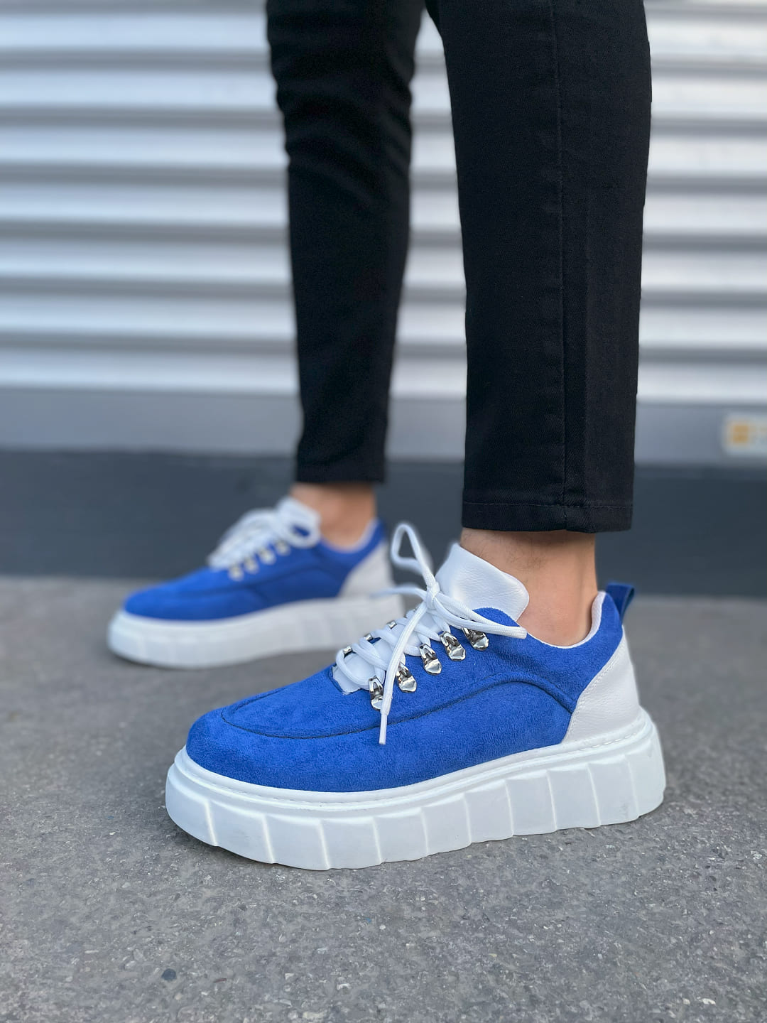 JY010 Premium Cloud Kalın Taban Erkek Sneaker - Mavi Süet