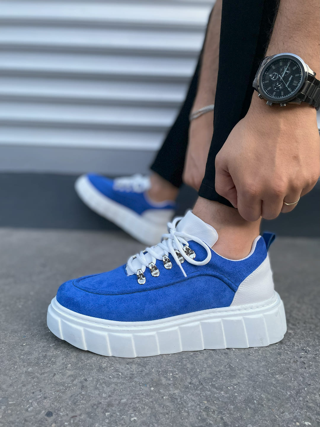 JY010 Premium Cloud Kalın Taban Erkek Sneaker - Mavi Süet
