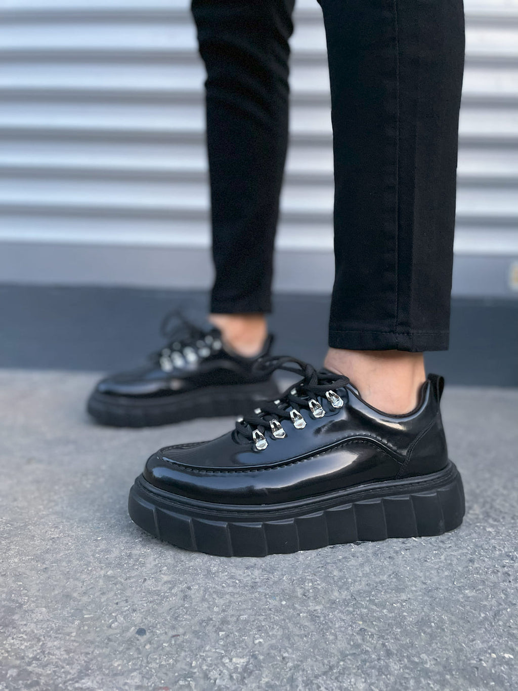 JY010 Premium Cloud Thick Sole Men's Sneaker - Black Patent Leather