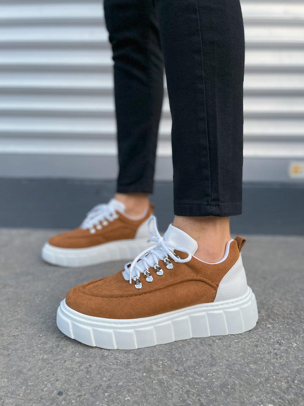 JY010 Premium Cloud Kalın Taban Erkek Sneaker - Taba Süet