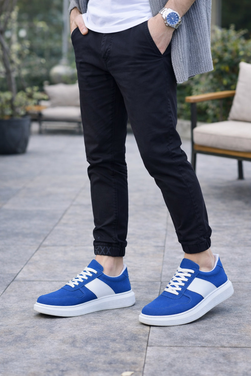 ZRJ011 Günlük Bağcıklı Süet Erkek Sneaker - Mavi/Beyaz